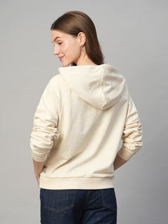 Women's Cotton Polyester Regular Fit Hoodie Sweatshirt Natural