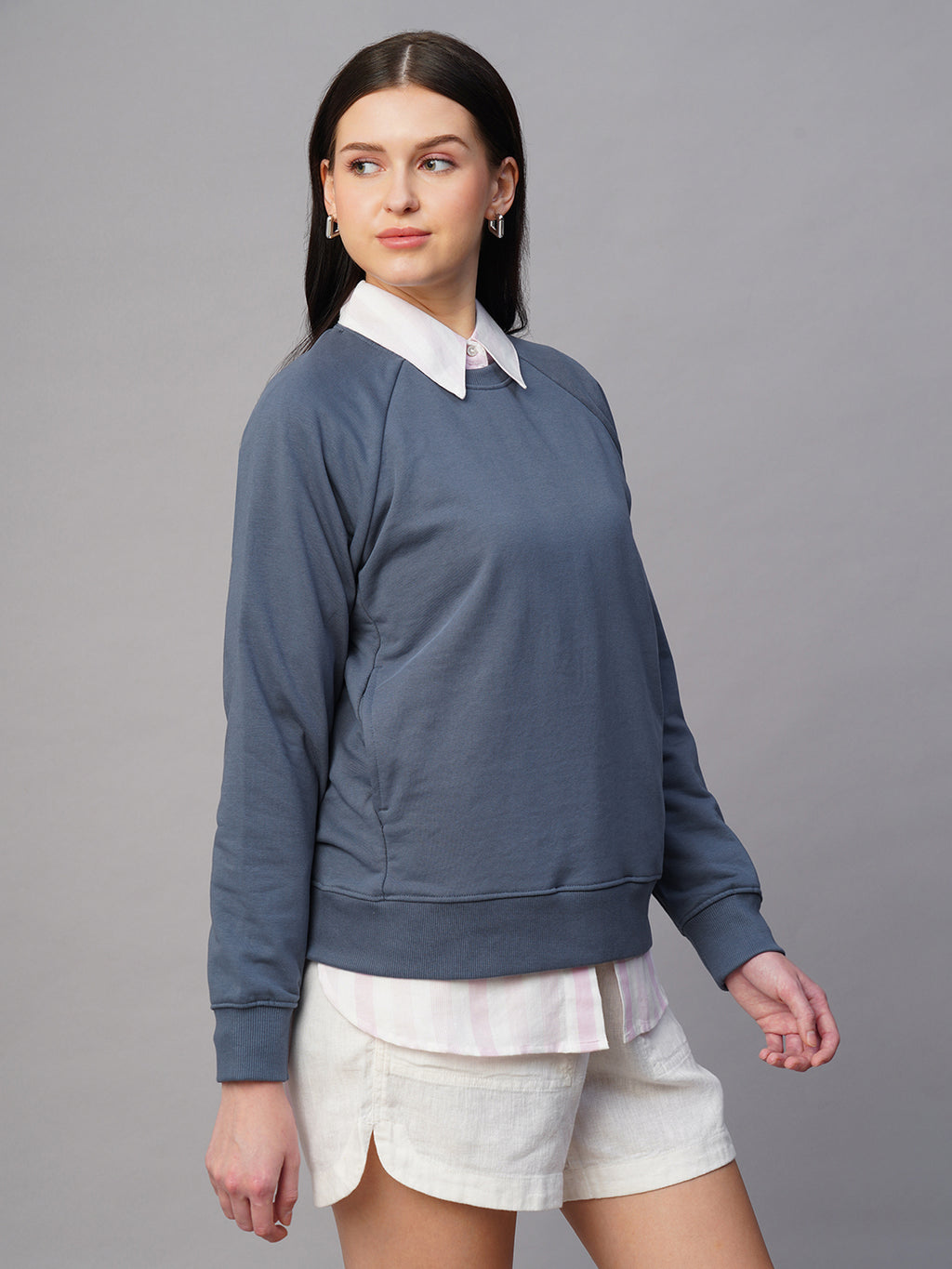 Women's Light Blue Organic Cotton Regular Fit Sweatshirt