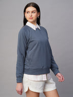 Women's Light Blue Organic Cotton Regular Fit Sweatshirt