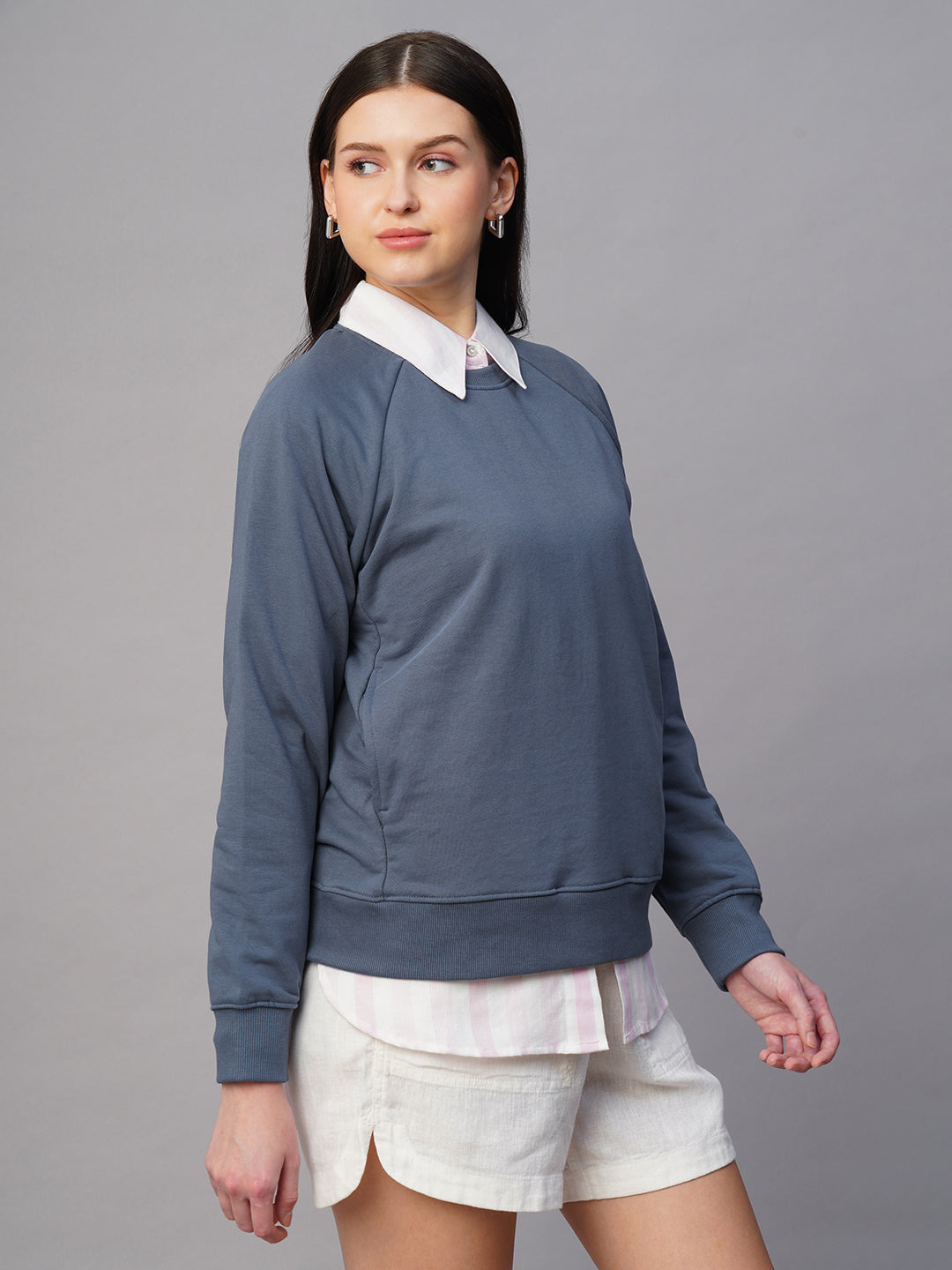 Women's Light Blue Organic Cotton Regular Fit Sweatshirt