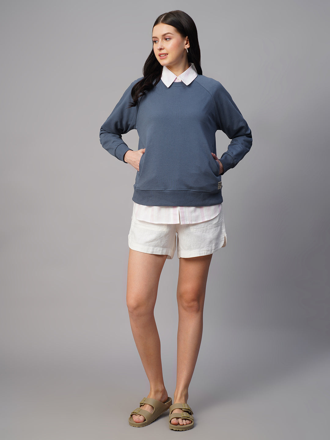 Women's Light Blue Organic Cotton Regular Fit Sweatshirt