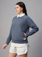 Women's Light Blue Organic Cotton Regular Fit Sweatshirt