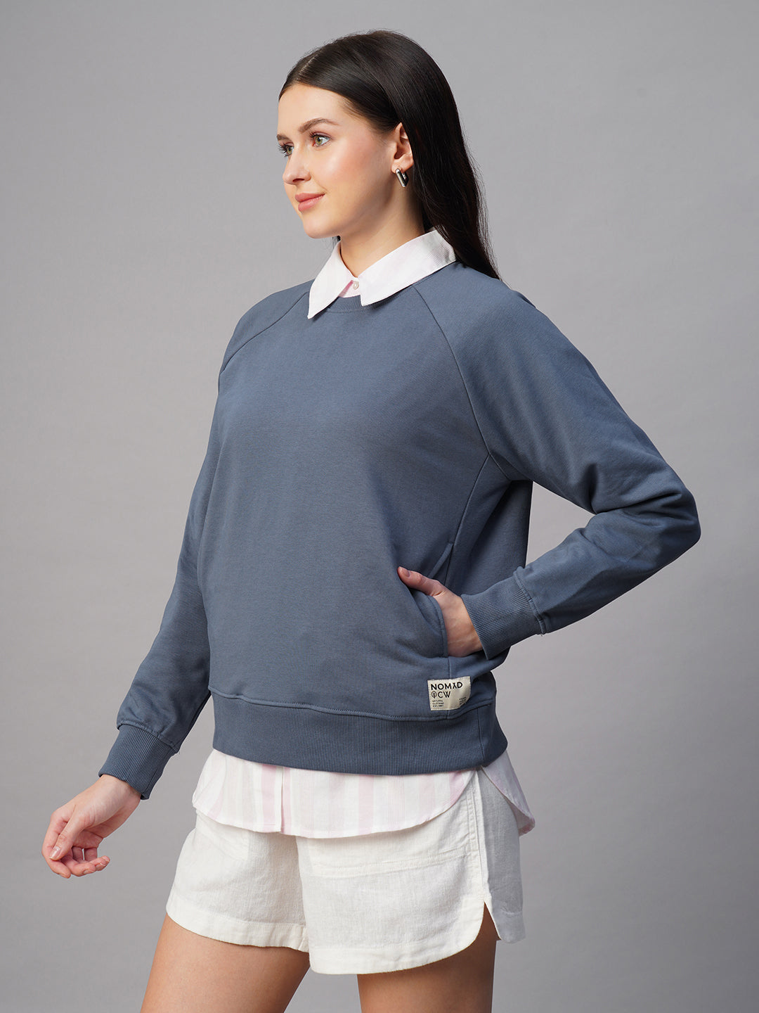 Women's Light Blue Organic Cotton Regular Fit Sweatshirt