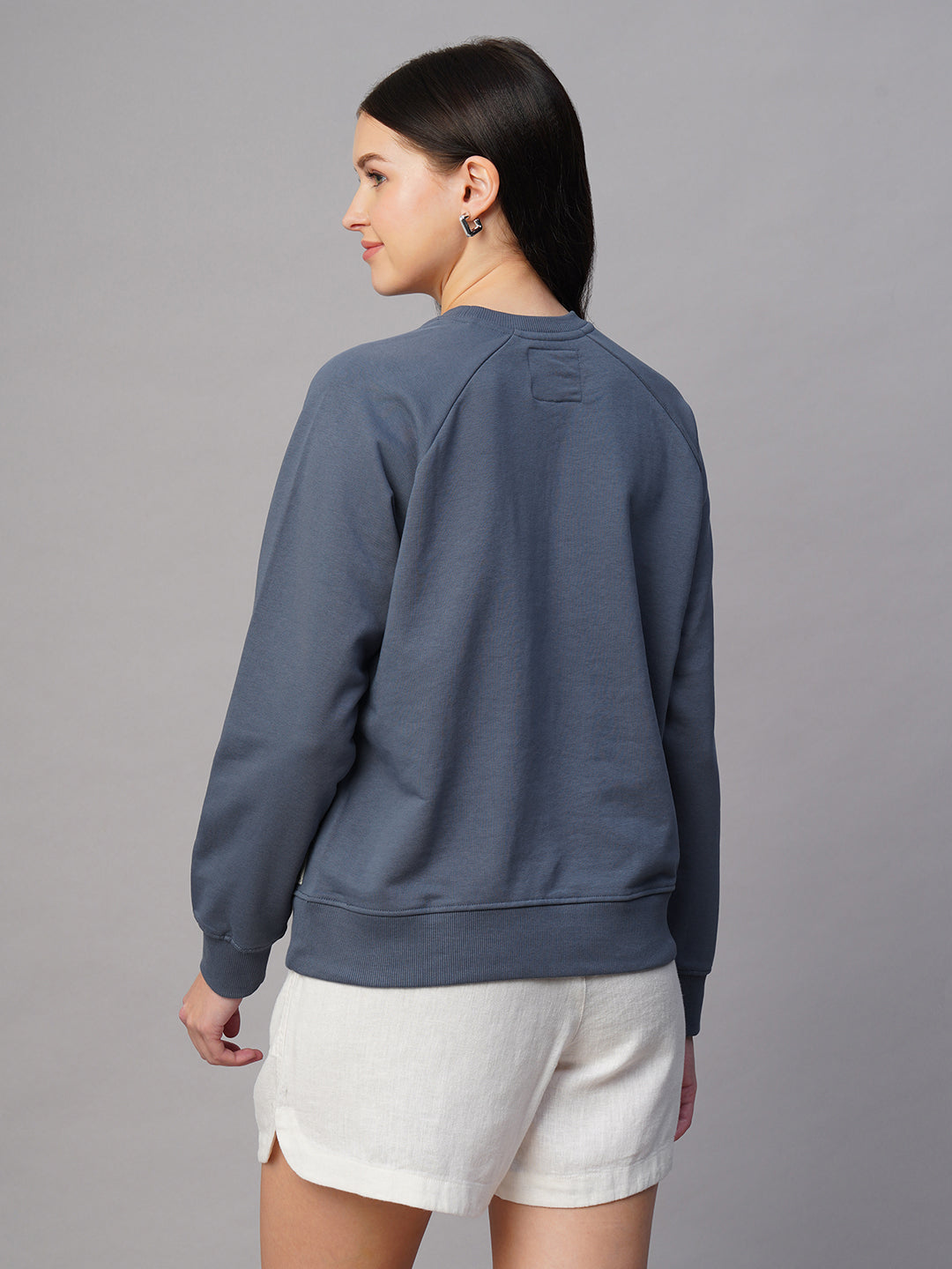 Women's Light Blue Organic Cotton Regular Fit Sweatshirt