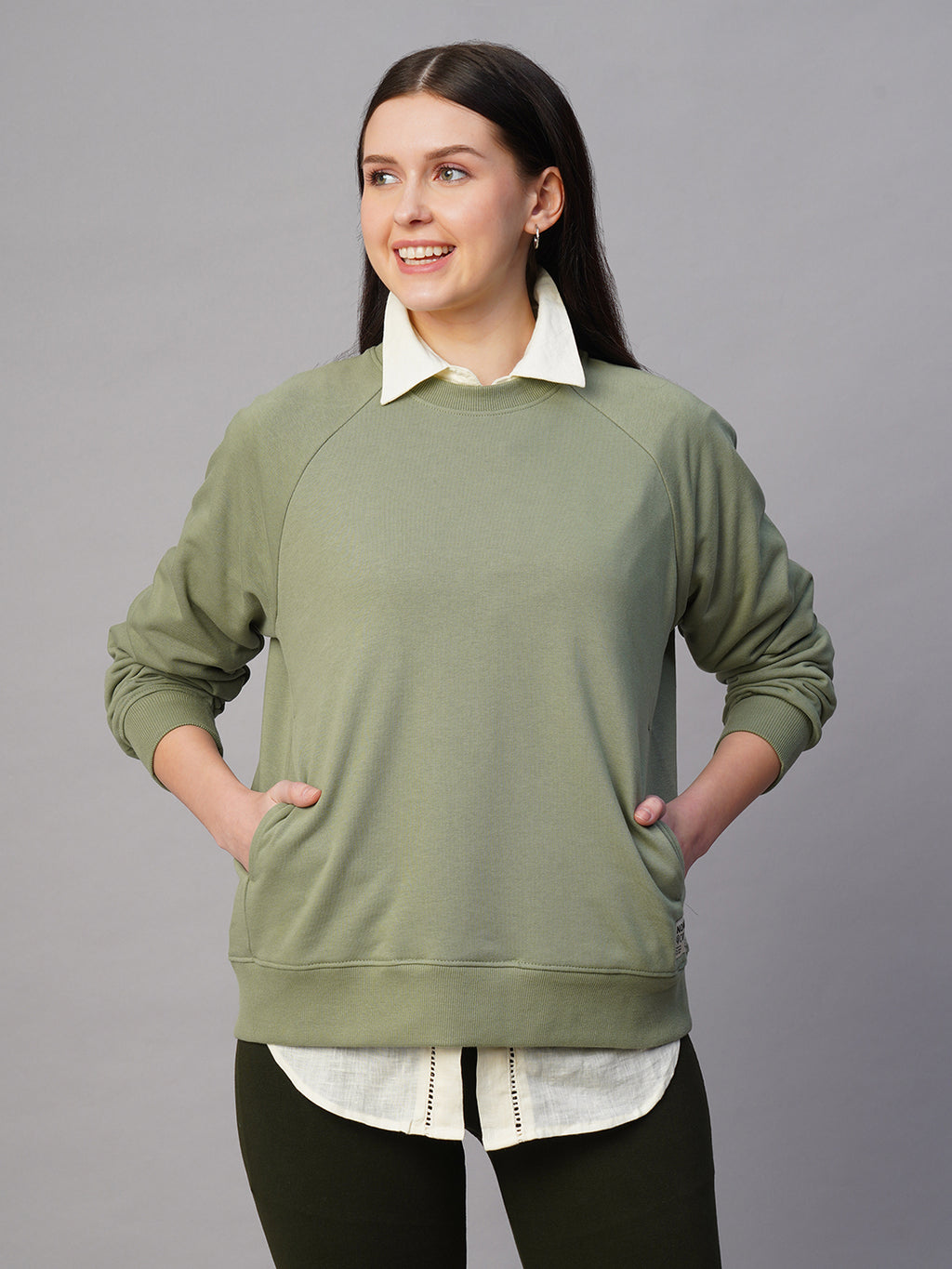Women's Light Green Organic Cotton Regular Fit Sweatshirt