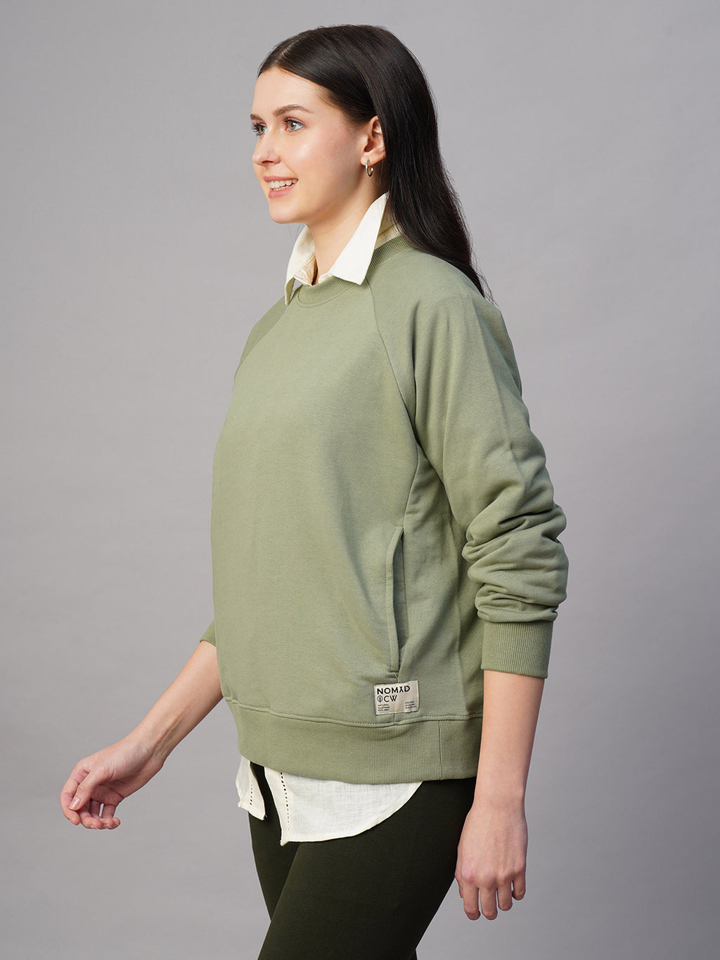 Women's Light Green Organic Cotton Regular Fit Sweatshirt