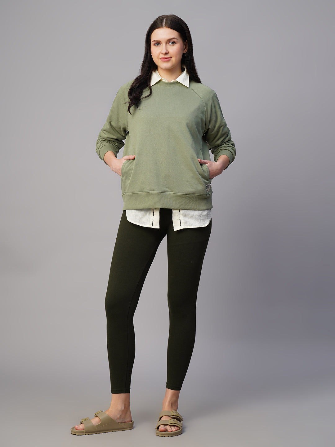 Women's Light Green Organic Cotton Regular Fit Sweatshirt