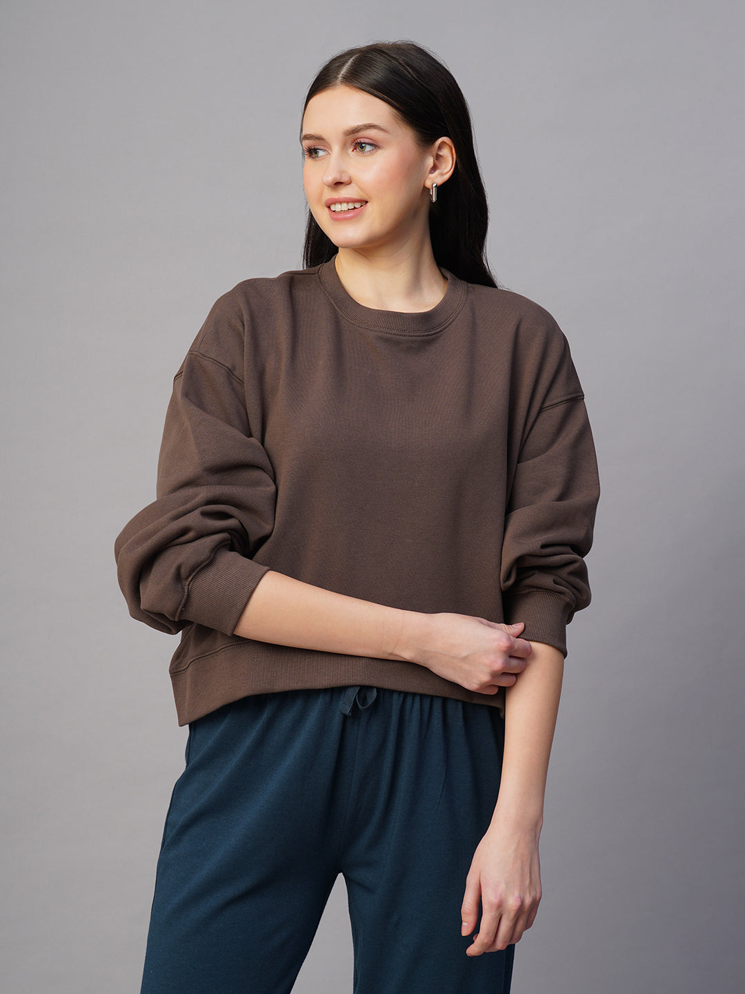 Women's Brown Organic Cotton Regular Fit Sweatshirt