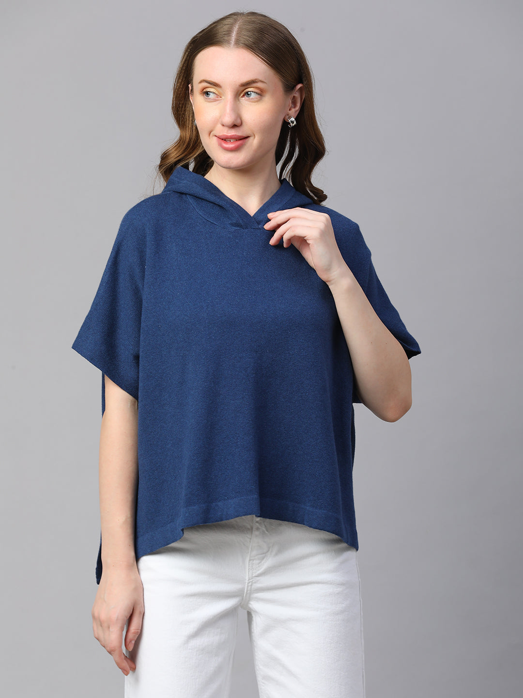 Women's Blue Melan Cotton Boxy Fit Tshirt