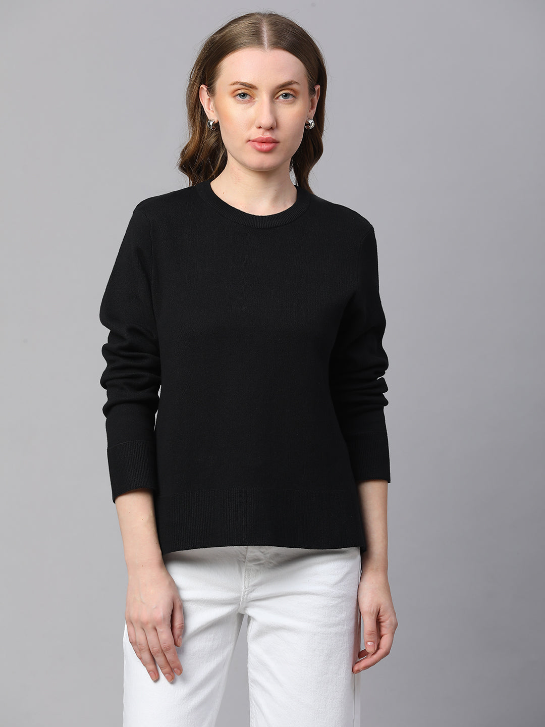 Women's Black Cotton Loose Fit Tshirt