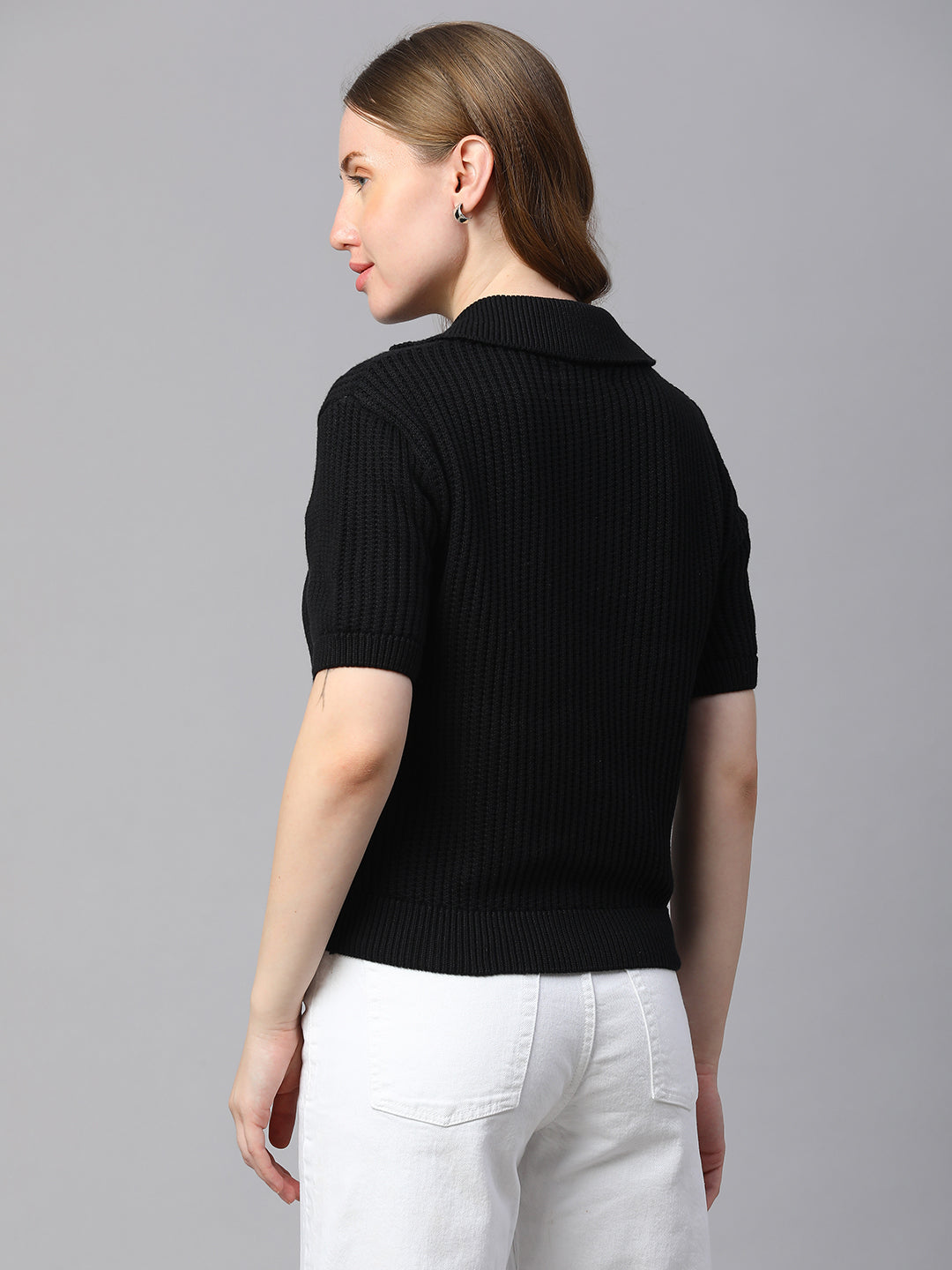 Women's Black Cotton Regular Fit Tshirt