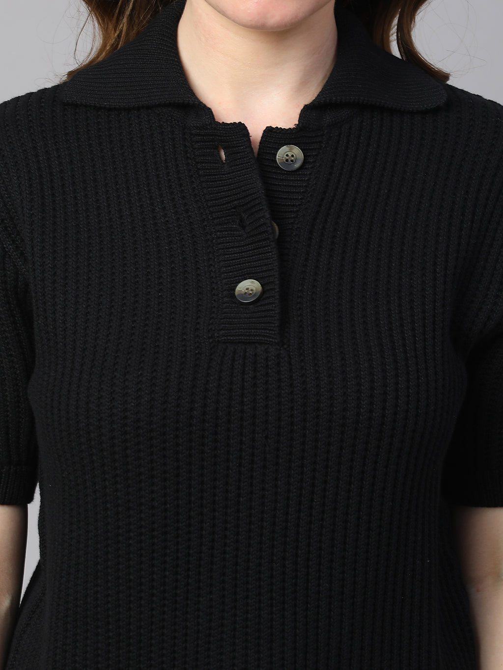 Women's Black Cotton Regular Fit Tshirt