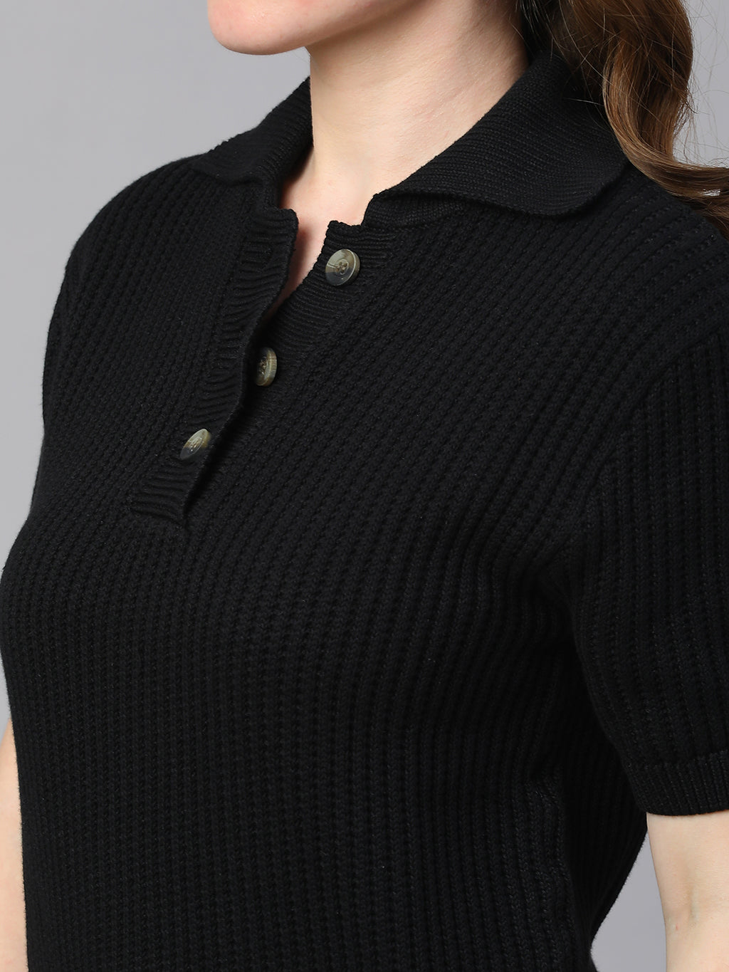 Women's Black Cotton Regular Fit Tshirt