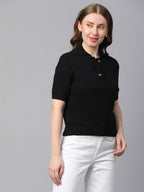 Women's Black Cotton Regular Fit Tshirt