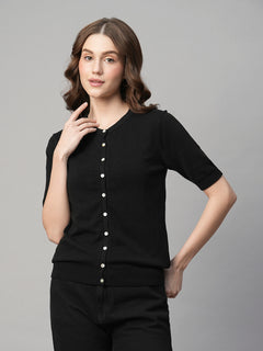Women’s Cotton Viscose Regular Fit T-Shirt Black