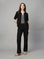 Women's Black Cotton Viscose Regular Fit Tshirt