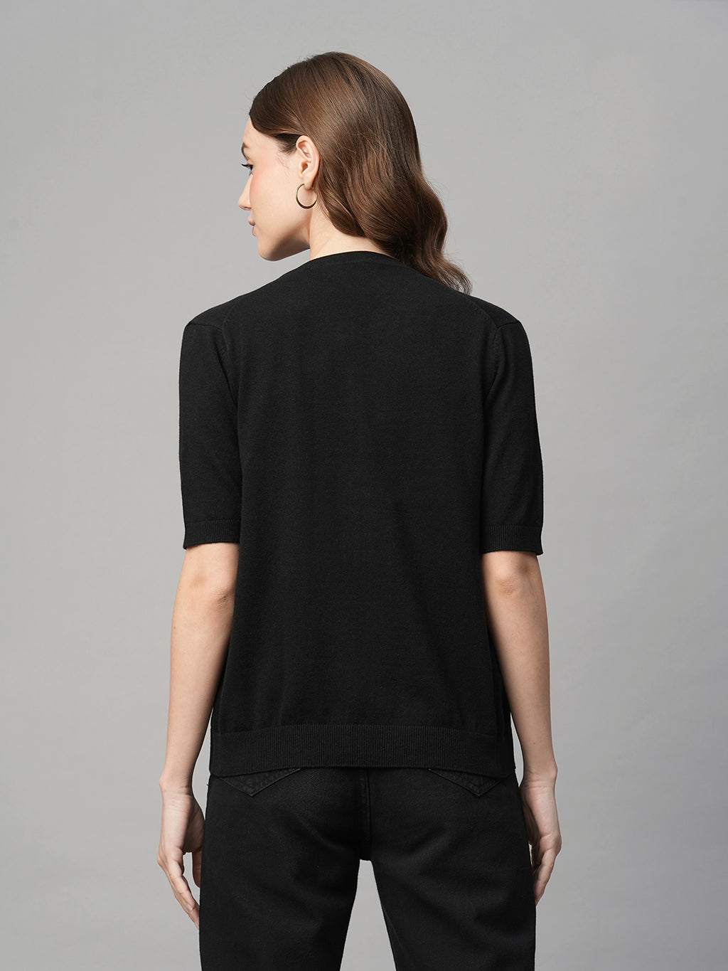 Women's Black Cotton Viscose Regular Fit Tshirt