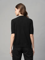 Women's Black Cotton Viscose Regular Fit Tshirt