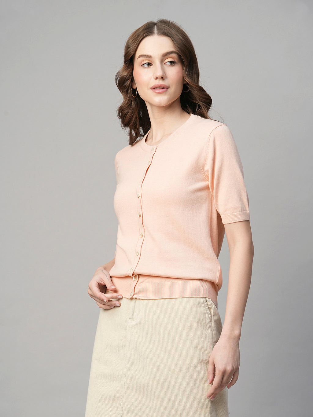 Women's Pink Cotton Viscose Regular Fit Tshirt