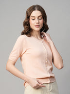 Women's Pink Cotton Viscose Regular Fit Tshirt