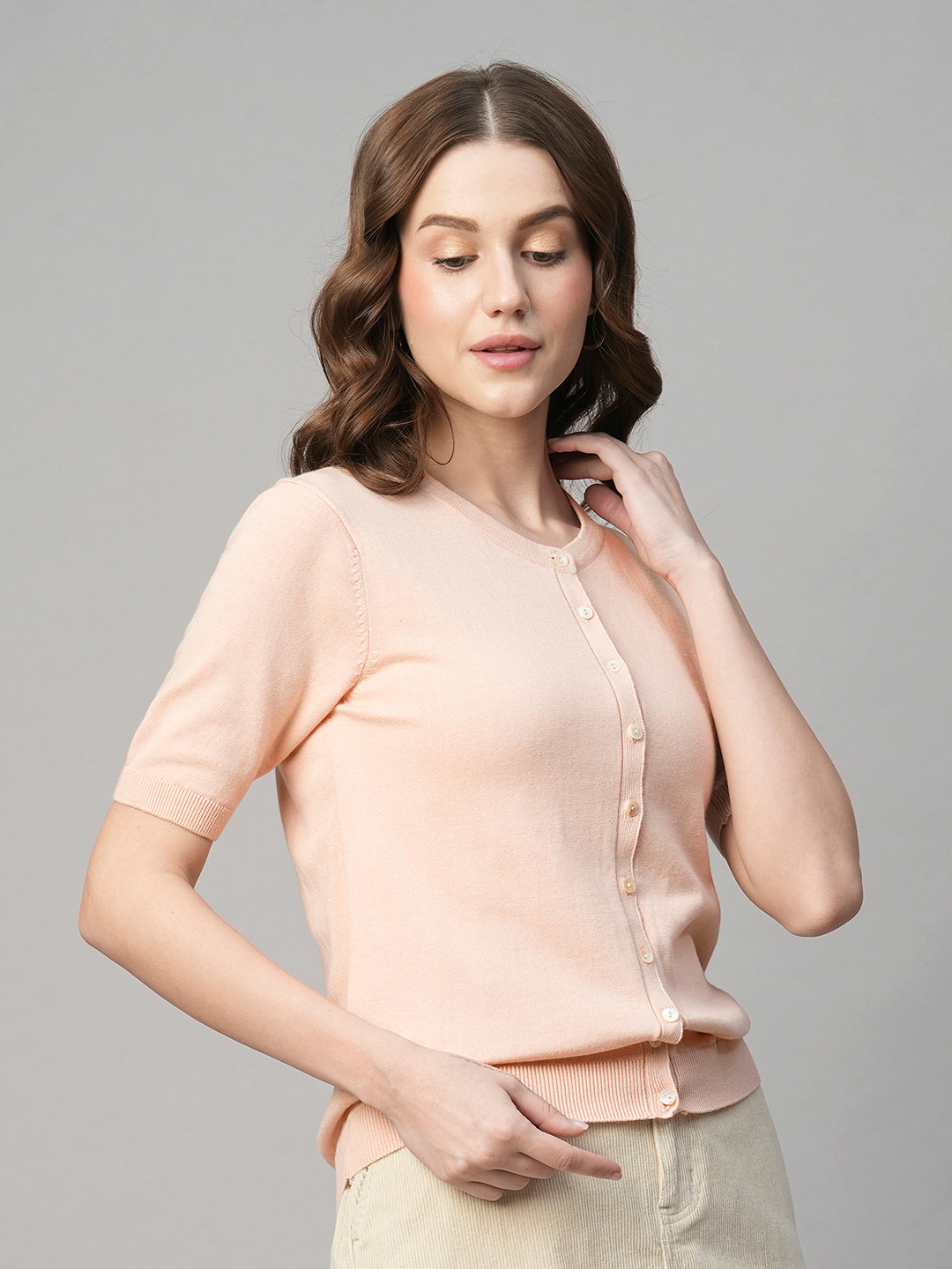 Women's Pink Cotton Viscose Regular Fit Tshirt