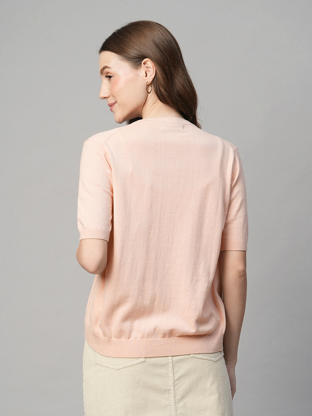Women's Pink Cotton Viscose Regular Fit Tshirt