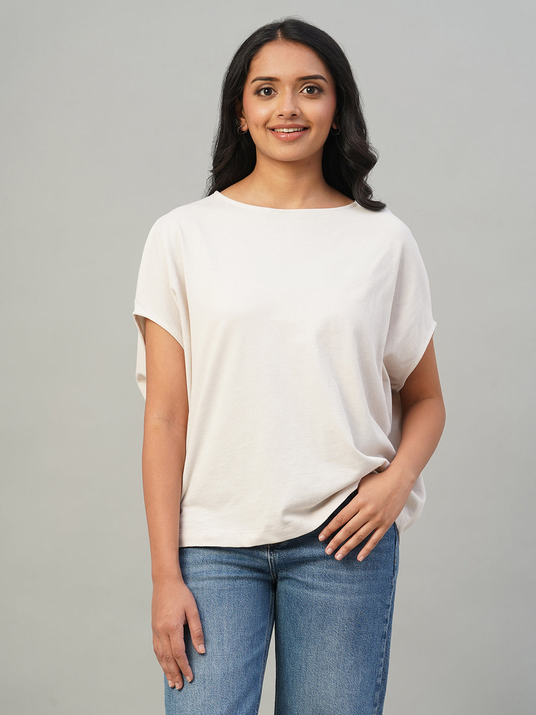Women's Light Grey 100% Cotton Loose Fit Tshirt