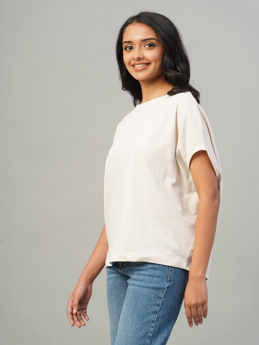 Women's Light Grey 100% Cotton Loose Fit Tshirt