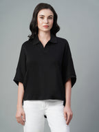 Women's Black 100% Cotton Regular Fit Tshirt
