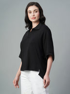 Women's Black 100% Cotton Regular Fit Tshirt