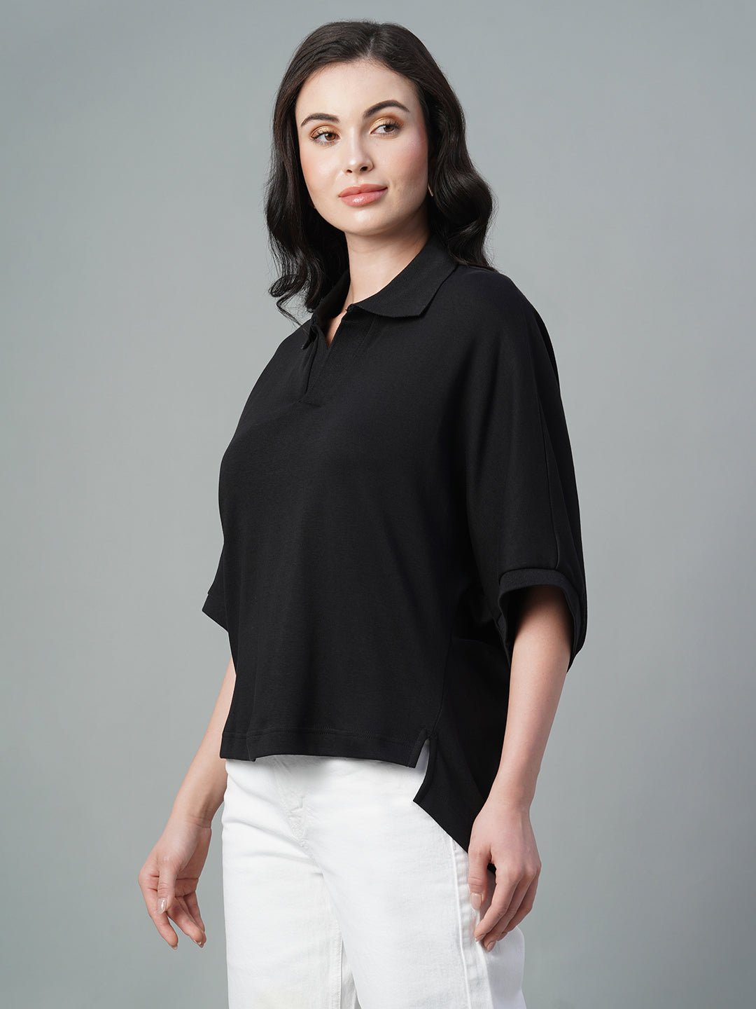Women's Black 100% Cotton Regular Fit Tshirt
