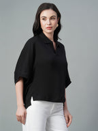 Women's Black 100% Cotton Regular Fit Tshirt