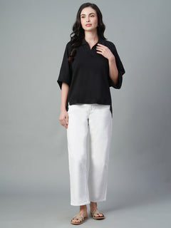 Women’s Cotton Regular Fit Polo Collar T-Shirt Black