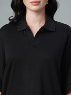 Women's Black 100% Cotton Regular Fit Tshirt