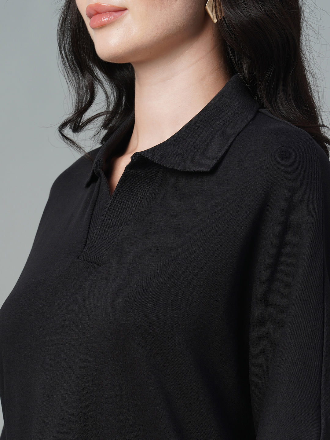 Women's Black 100% Cotton Regular Fit Tshirt