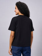 Women's Black Cotton Elastane Regular Fit Tshirt