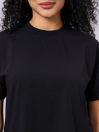 Women's Black Cotton Elastane Regular Fit Tshirt