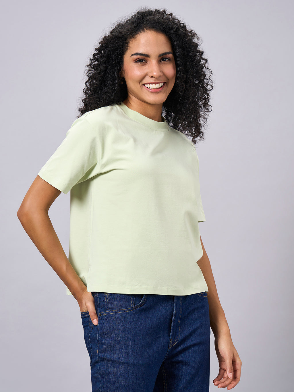 Women's Green Cotton Elastane Regular Fit Tshirt