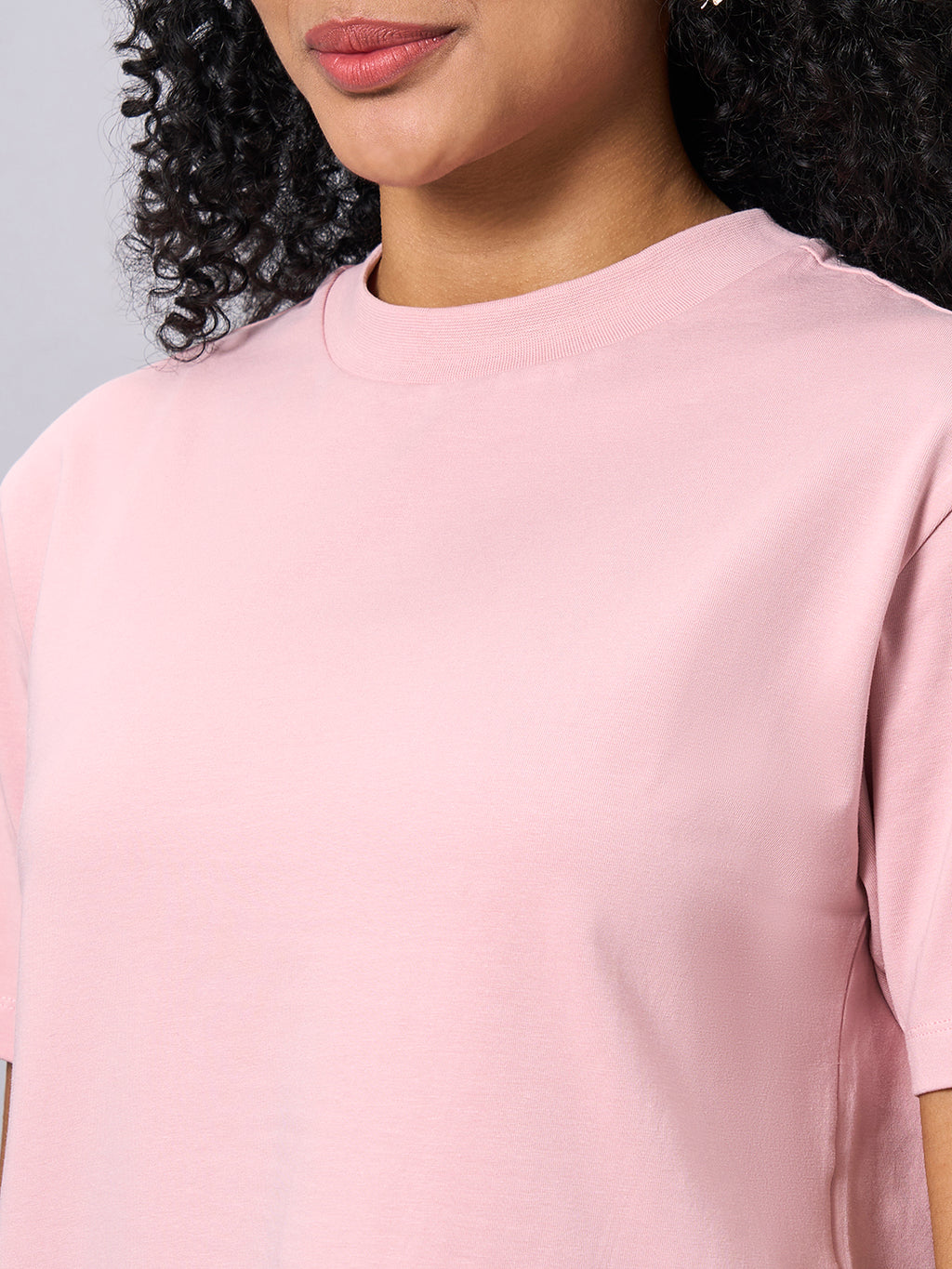 Women's Pink Cotton Elastane Regular Fit Tshirt
