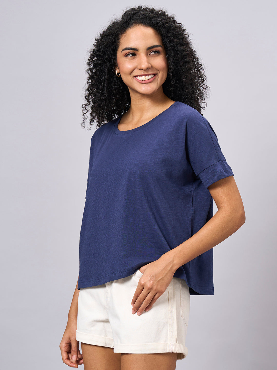 Women's Navy 100% Organic Cotton Regular Fit Tshirt