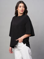 Women's Black 100% Cotton Loose Fit Tshirt