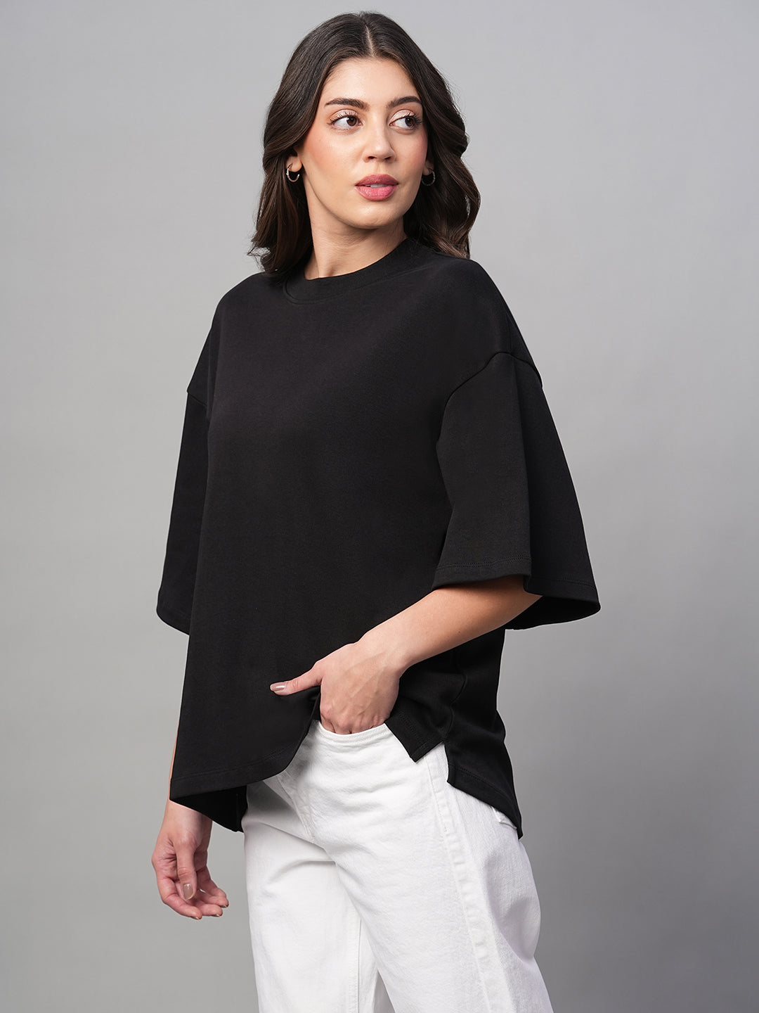 Women's Black 100% Cotton Loose Fit Tshirt