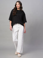 Women's Black 100% Cotton Loose Fit Tshirt