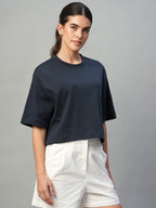 Women's Blue 100% Cotton Boxy Fit Tshirt