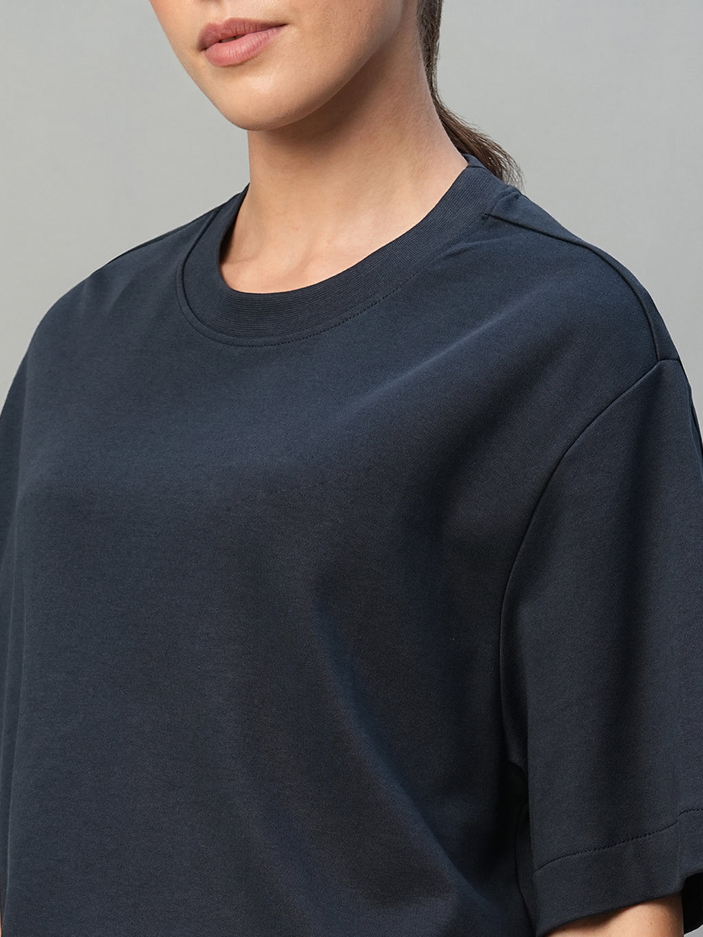 Women's Blue 100% Cotton Boxy Fit Tshirt
