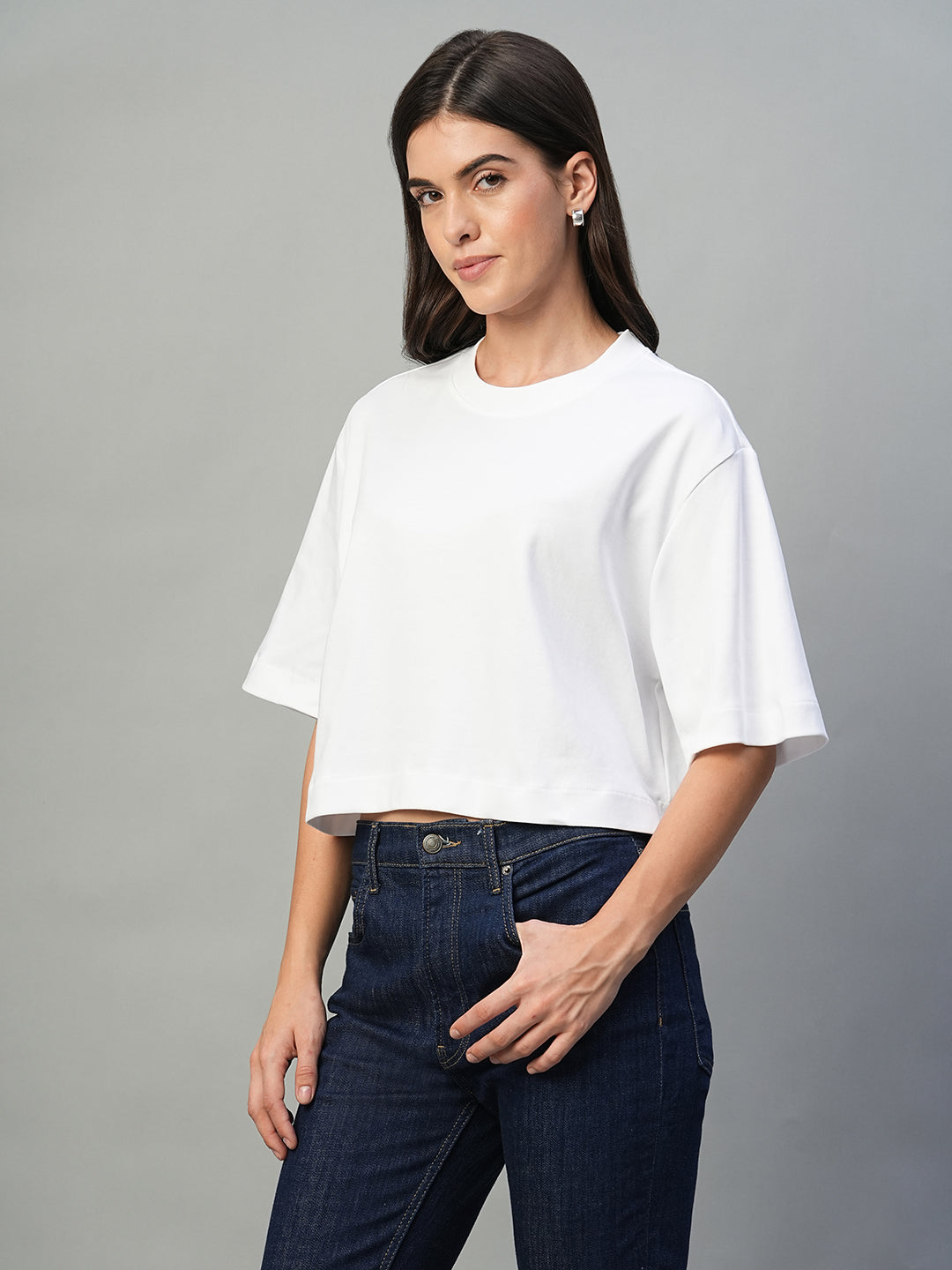 Women's White 100% Cotton Boxy Fit Tshirt