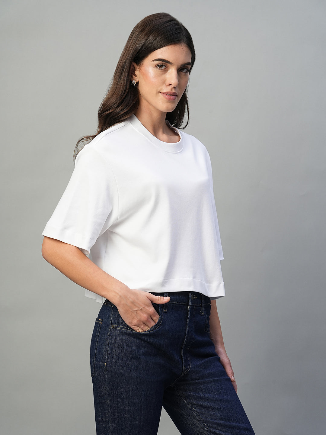 Women's White 100% Cotton Boxy Fit Tshirt