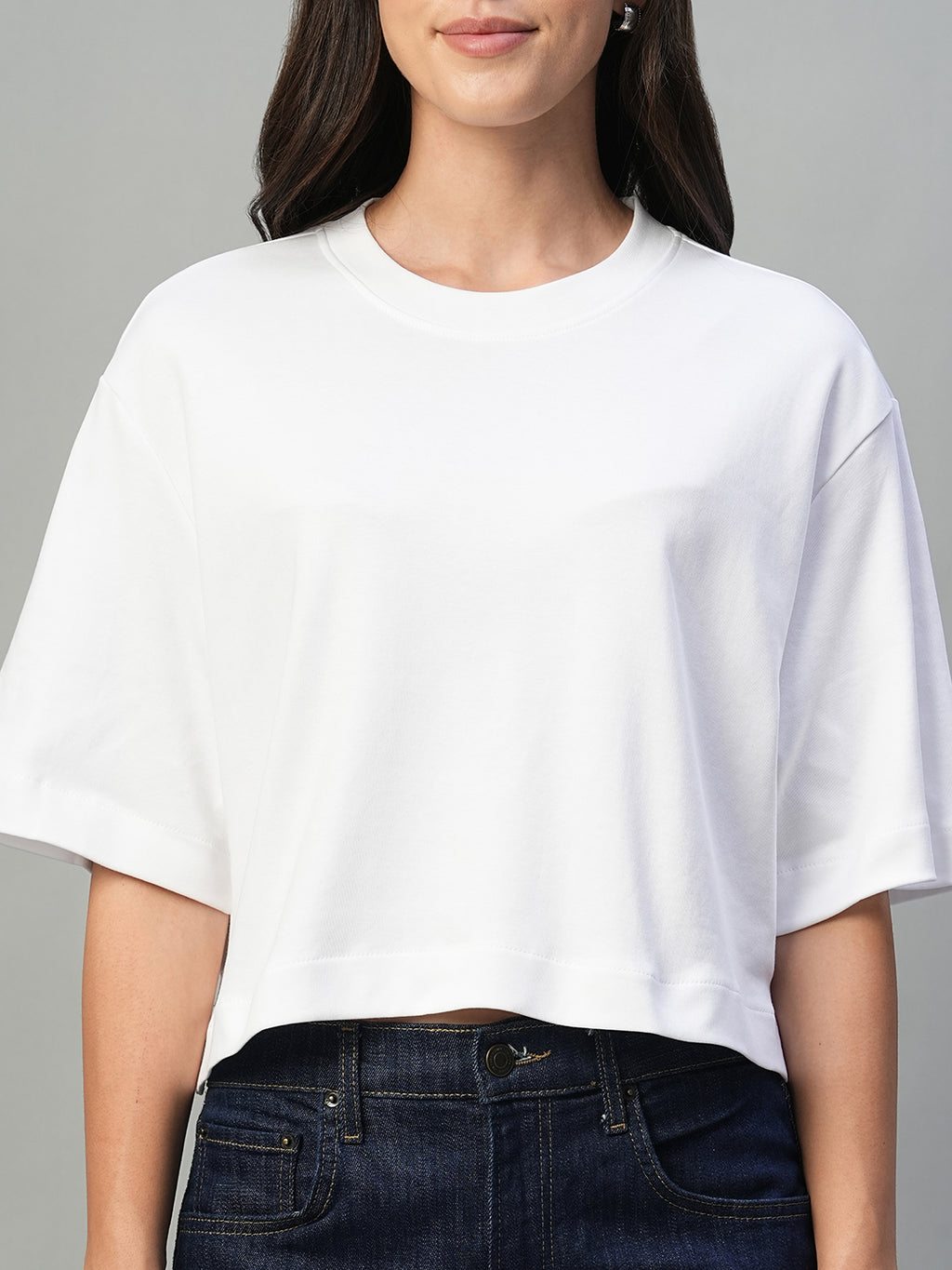 Women's White 100% Cotton Boxy Fit Tshirt