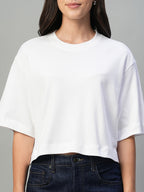 Women's White 100% Cotton Boxy Fit Tshirt