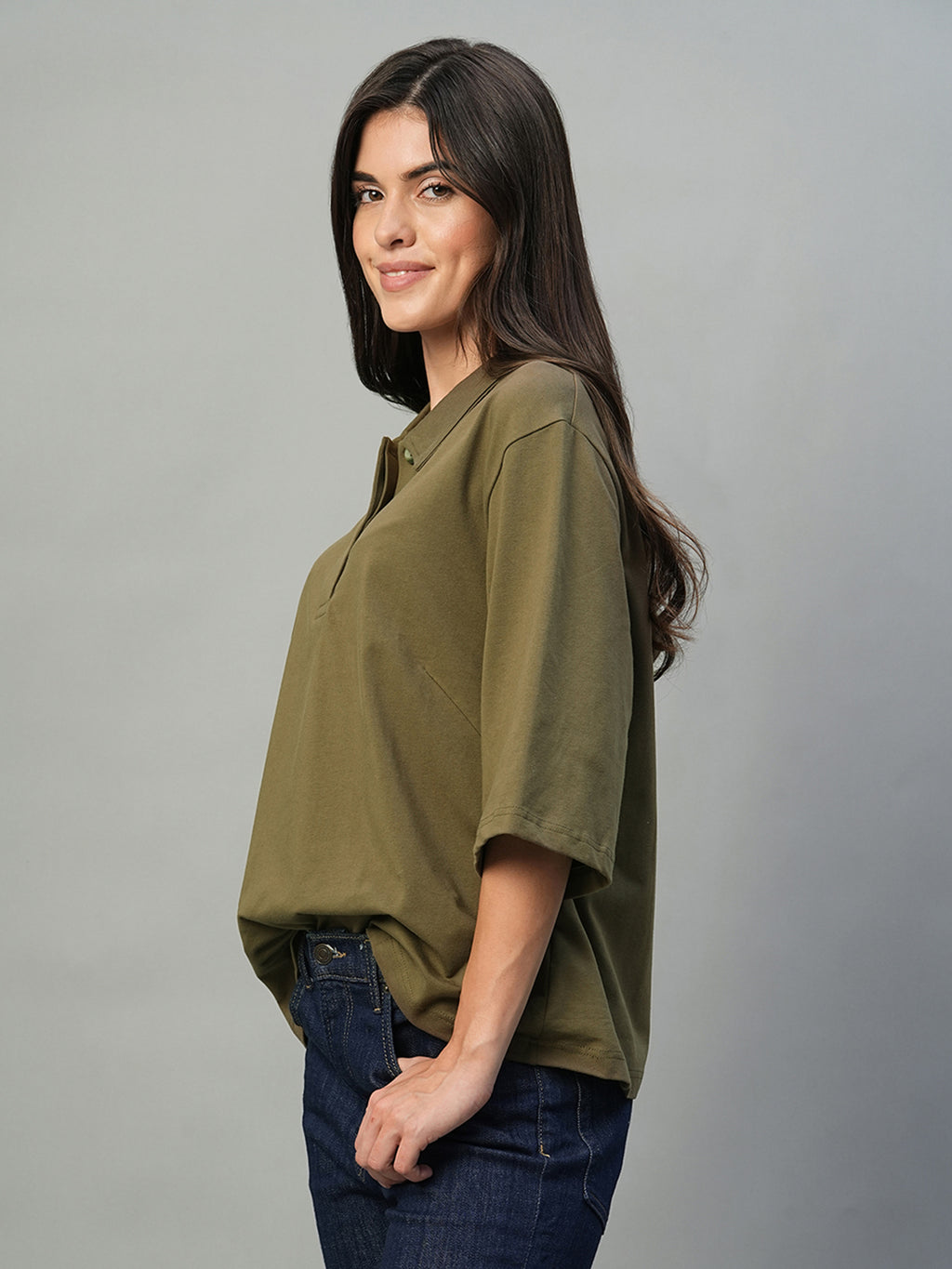 Women's Dark Brown Cotton Elastane Regular Fit Tshirt